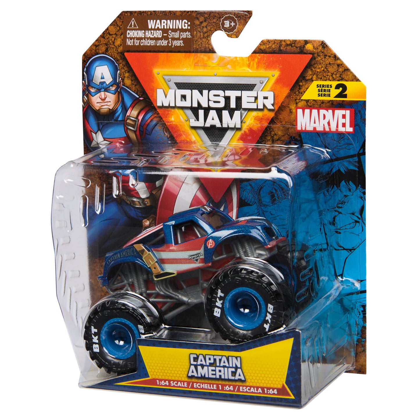 Monster Jam, Marvel Official Captain America Monster Truck, Die-Cast Vehicle, 1:64 Scale, Super Hero Kids Toys for Boys Ages 3 and up