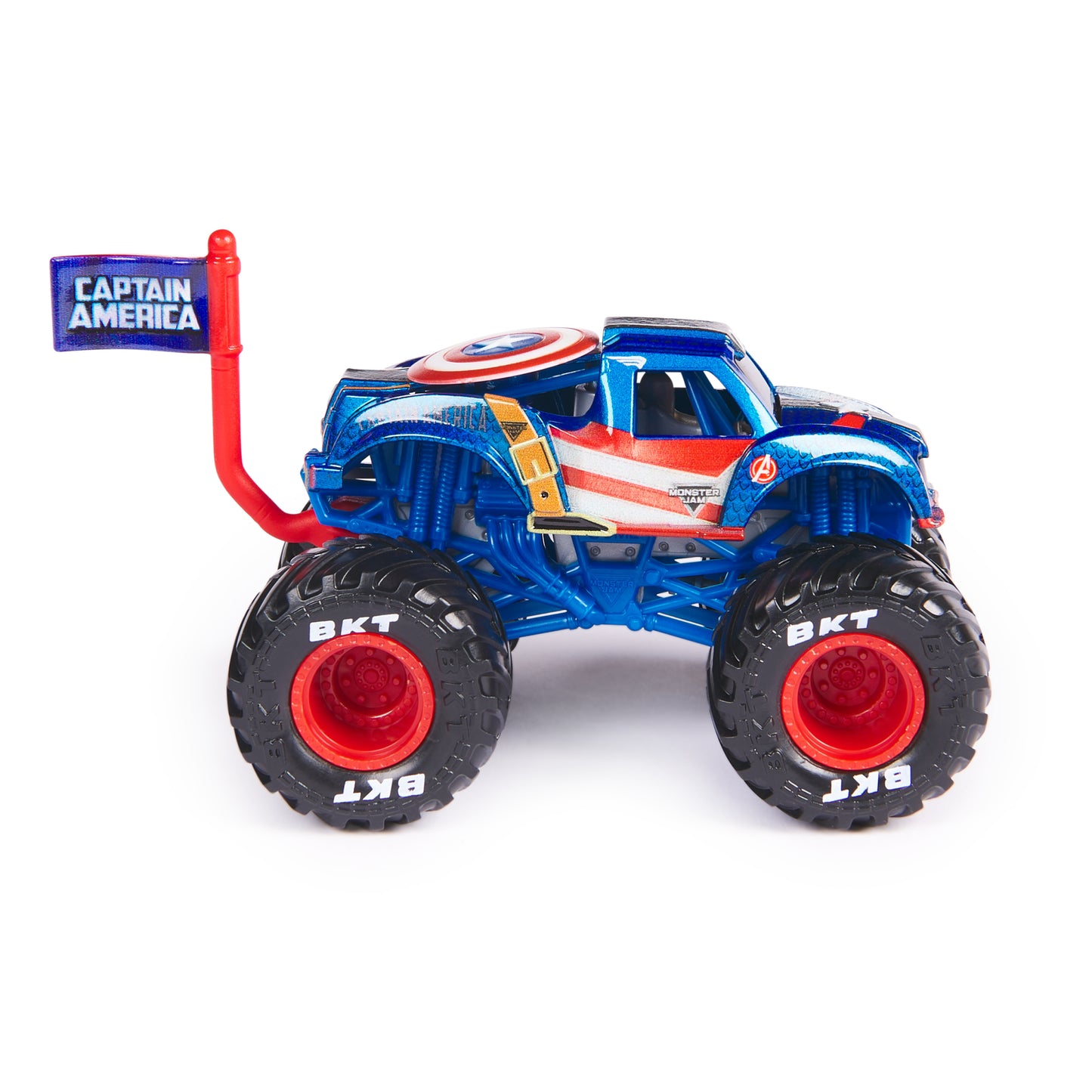 Monster Jam, Marvel Official Captain America Monster Truck, Die-Cast Vehicle, 1:64 Scale, Super Hero Kids Toys for Boys Ages 3 and up