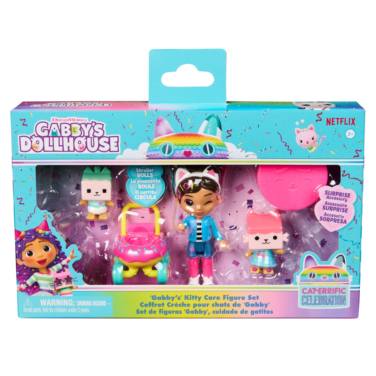 Gabby’s Dollhouse, Kitty Care Figure Set with Gabby, Baby Box, Baby Benny Box, Surprise Toys & Dollhouse Accessories, Kids Toys for Girls & Boys 3+