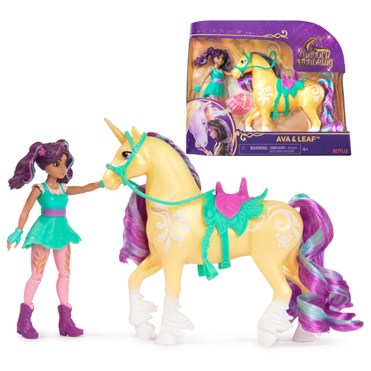 Unicorn Academy, Ava & Leaf Set with 2 Riding Accessories & Hair Styling Tool, Dolls & Unicorn Toys for Girls Ages 4 and up