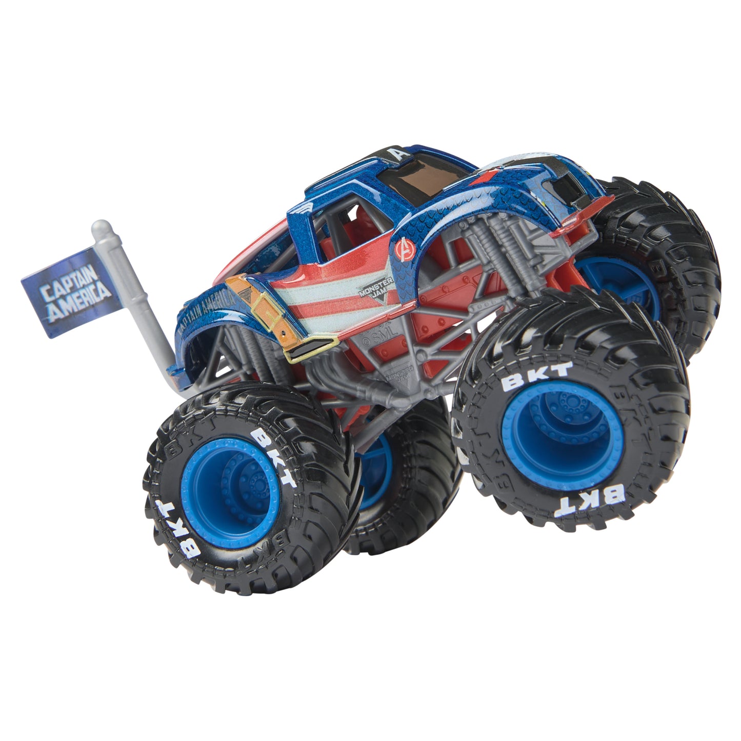 Monster Jam, Marvel Official Captain America Monster Truck, Die-Cast Vehicle, 1:64 Scale, Super Hero Kids Toys for Boys Ages 3 and up