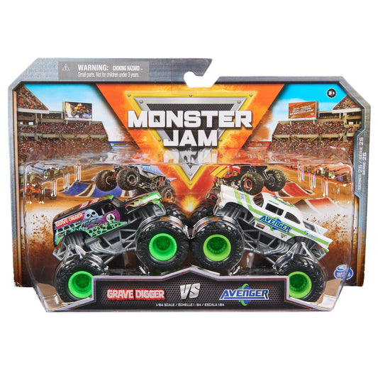 Monster Jam, Official Grave Digger Vs. Avenger Die-Cast Monster Trucks, 1:64 Scale, Kids Toys for Boys Ages 3 and up
