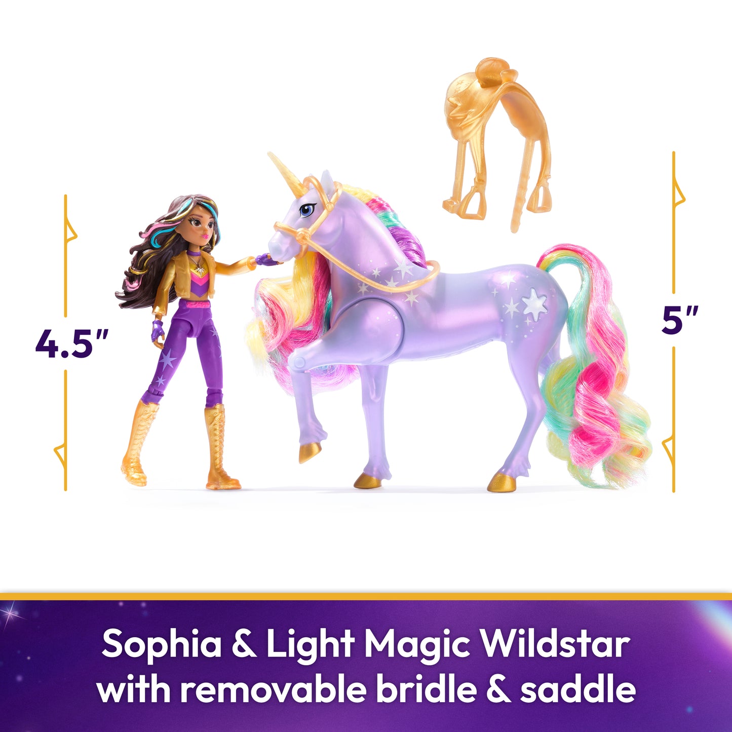 Unicorn Academy, Sophia & Light Magic Wildstar with Rainbow Light-up Effects, 2 Riding Accessories, Dolls & Unicorn Toys for Girls Ages 4 and up