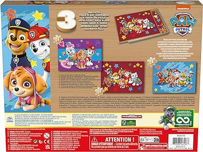 PAW Patrol, 3 Wood Puzzle Bundle 24-Piece Kids’ Puzzles with Portable Wooden Storage Box Chase, Marshall, Skye, Rubble, for Preschoolers Aged 4 and up