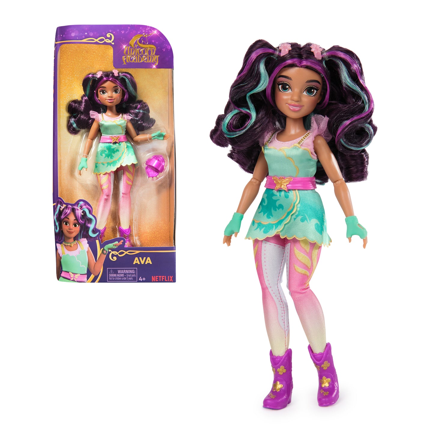 Unicorn Academy, Ava Doll with Highlighted Hair, 7 Fashion Accessories & Hair Styling Tool, 9.5”, Dolls & Unicorn Toys for Girls Ages 4 and up