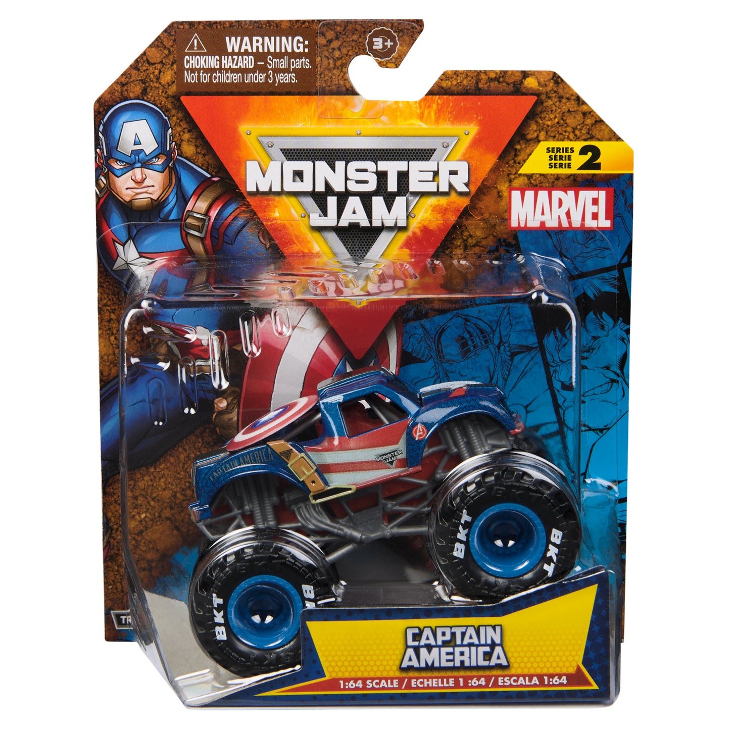 Monster Jam, Marvel Official Captain America Monster Truck, Die-Cast Vehicle, 1:64 Scale, Super Hero Kids Toys for Boys Ages 3 and up