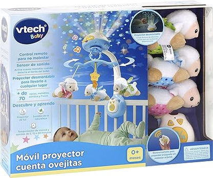 VTech - Móvil Proyector Cuenta Ovejitas, Juguete de Cuna para Bebé, Más de 70 Nanas, Canciones, Sonidos y Frases, Incluye Mando a Distancia (3480-503322), Multicolor, 0 - 24 meses