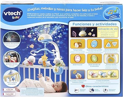 VTech - Móvil Proyector Cuenta Ovejitas, Juguete de Cuna para Bebé, Más de 70 Nanas, Canciones, Sonidos y Frases, Incluye Mando a Distancia (3480-503322), Multicolor, 0 - 24 meses