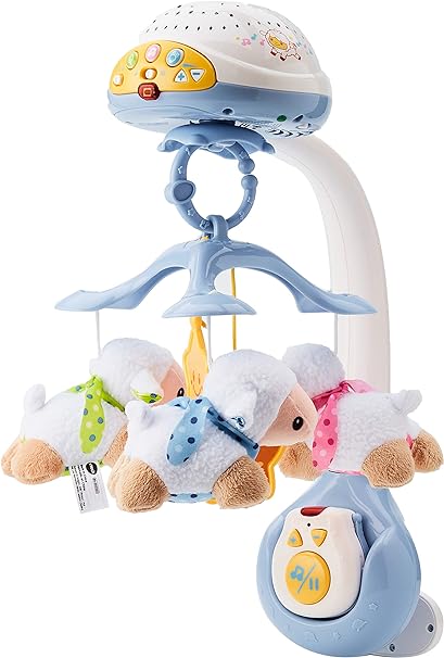 VTech - Móvil Proyector Cuenta Ovejitas, Juguete de Cuna para Bebé, Más de 70 Nanas, Canciones, Sonidos y Frases, Incluye Mando a Distancia (3480-503322), Multicolor, 0 - 24 meses
