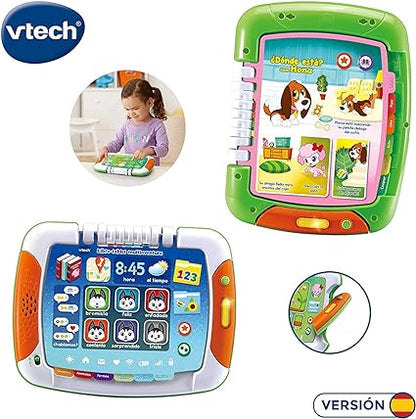 VTech - Libro/Tablet multiaventura, Tablet para niños +2 años, Tablero Interactivo y Libro Tradicional, aprende los Colores, Las Formas geométricas a través de Cuentos y páginas ilustradas
