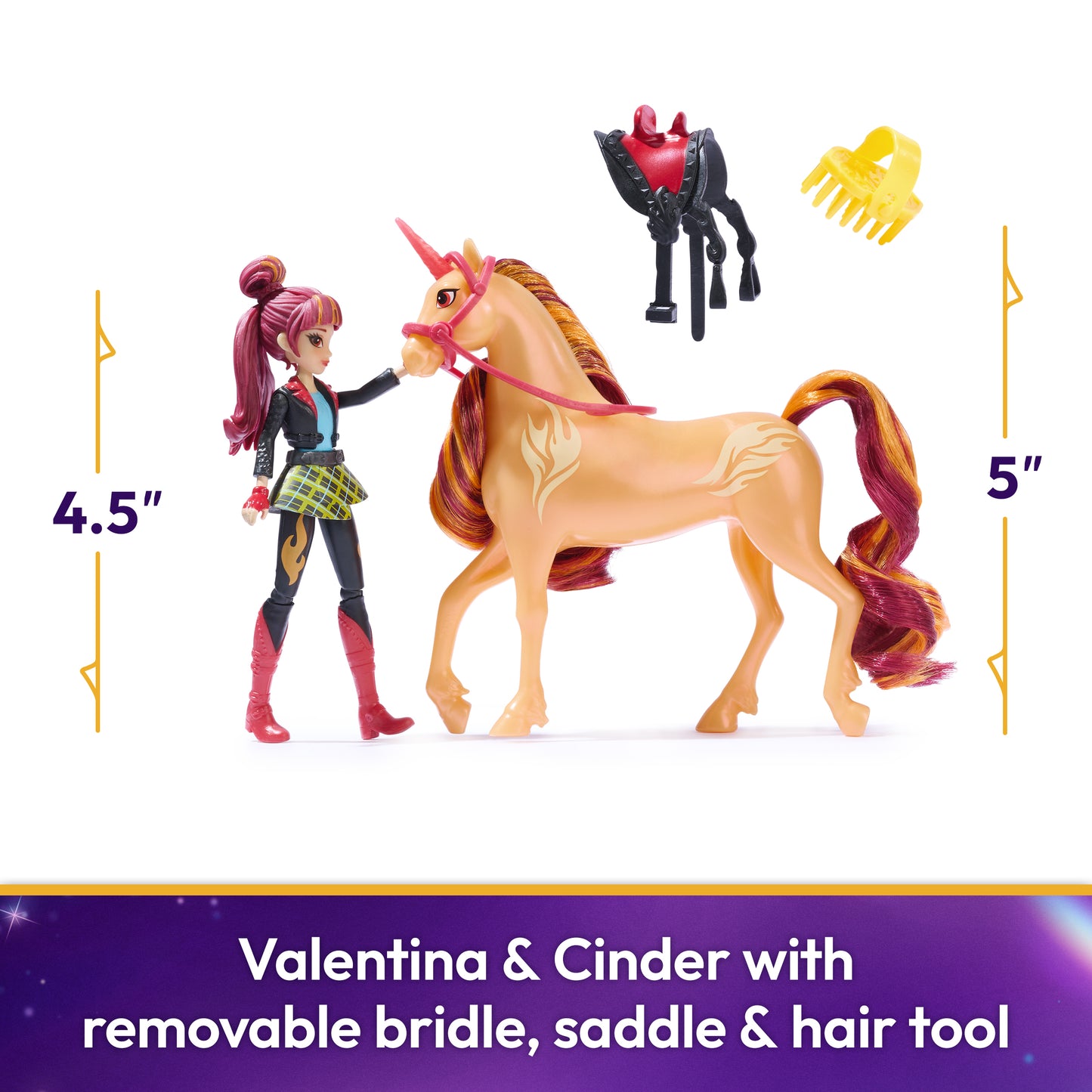 Unicorn Academy, Valentina & Cinder Set with 2 Riding Accessories & Hair Styling Tool, Dolls & Unicorn Toys for Girls Ages 4 and up