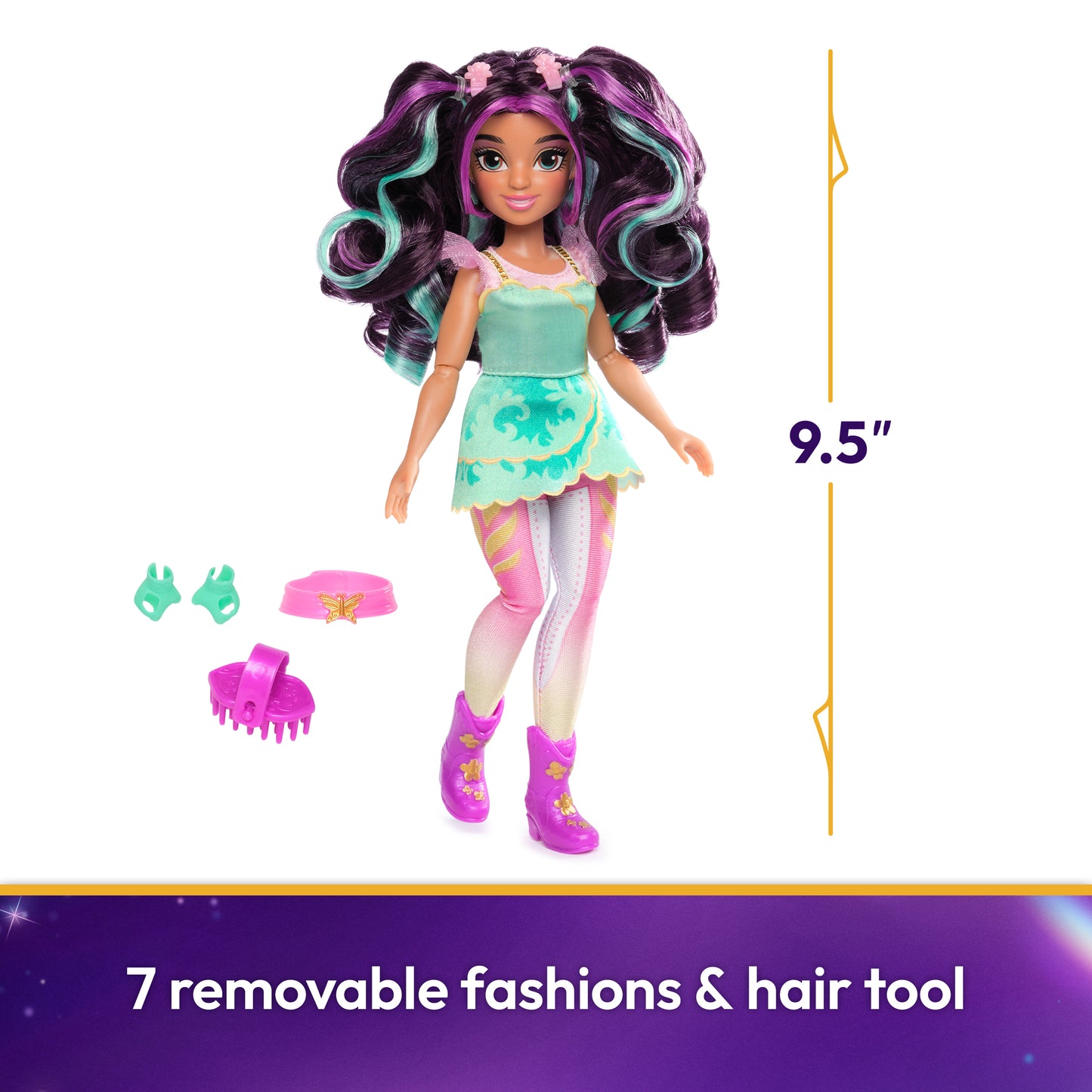 Unicorn Academy, Ava Doll with Highlighted Hair, 7 Fashion Accessories & Hair Styling Tool, 9.5”, Dolls & Unicorn Toys for Girls Ages 4 and up