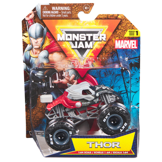 Monster Jam, Marvel Official Thor Monster Truck, Die-Cast Vehicle, 1:64 Scale, Super Hero Kids Toys for Boys Ages 3 and up