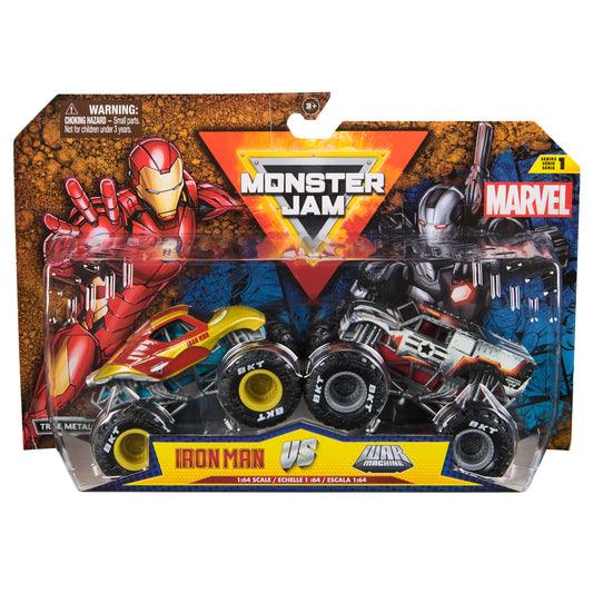 Monster Jam, Marvel Official Iron Man Vs. War Machine Die-Cast Monster Trucks, 1:64 Scale, Kids Toys for Boys and Girls Ages 3 and up