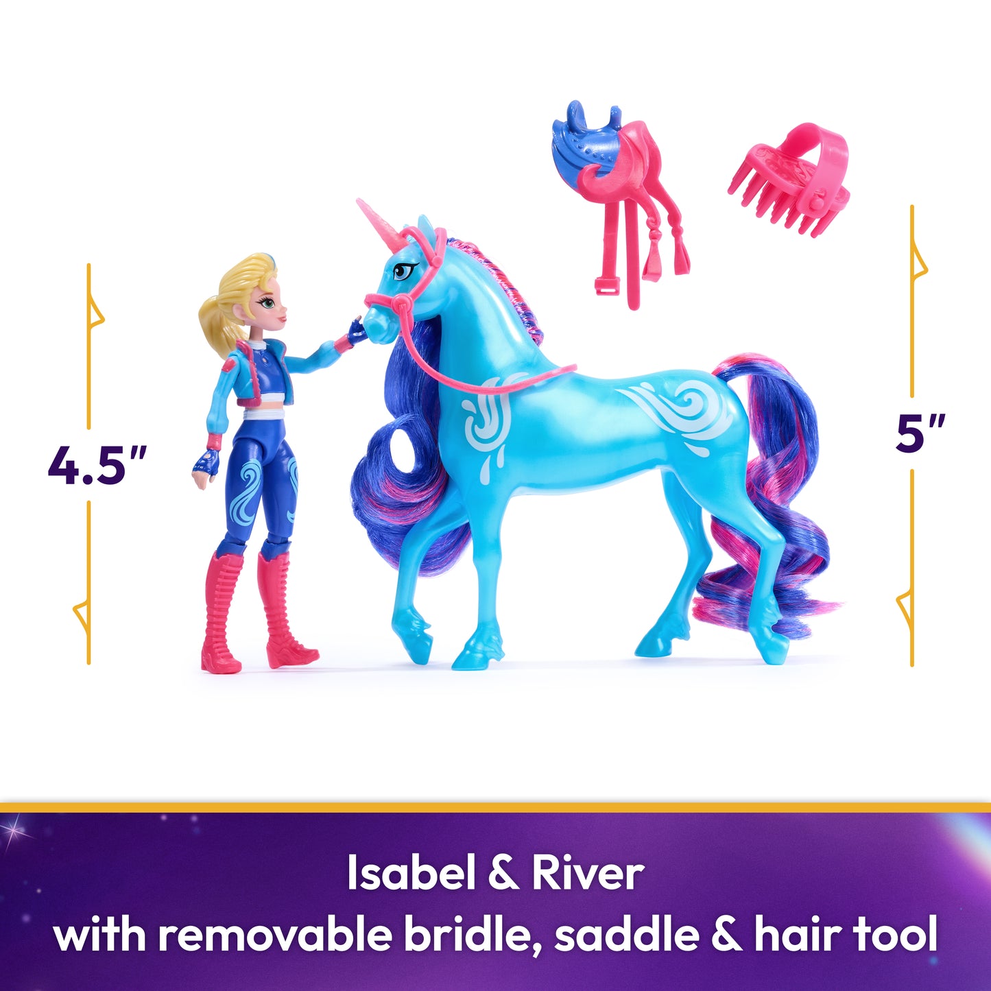 Unicorn Academy, Isabel & River Set with 2 Riding Accessories & Hair Styling Tool, Dolls & Unicorn Toys for Girls Ages 4 and up