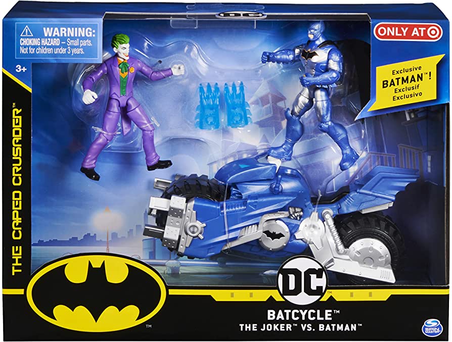 DC Comics Batman Batcycle Vehicle with Exclusive Batman and The Joker 4-inch Action Figures, Kids Toys for Boys